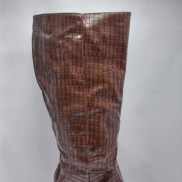 Alicepub Knee High Boots Women’s 9.5 Brown Croc Faux Leather Pointed Toe Zip - Picture 7 of 16